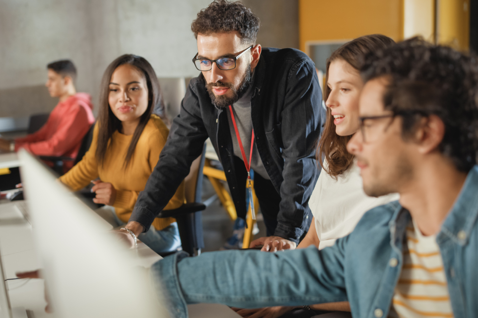 Group of people attending online classes