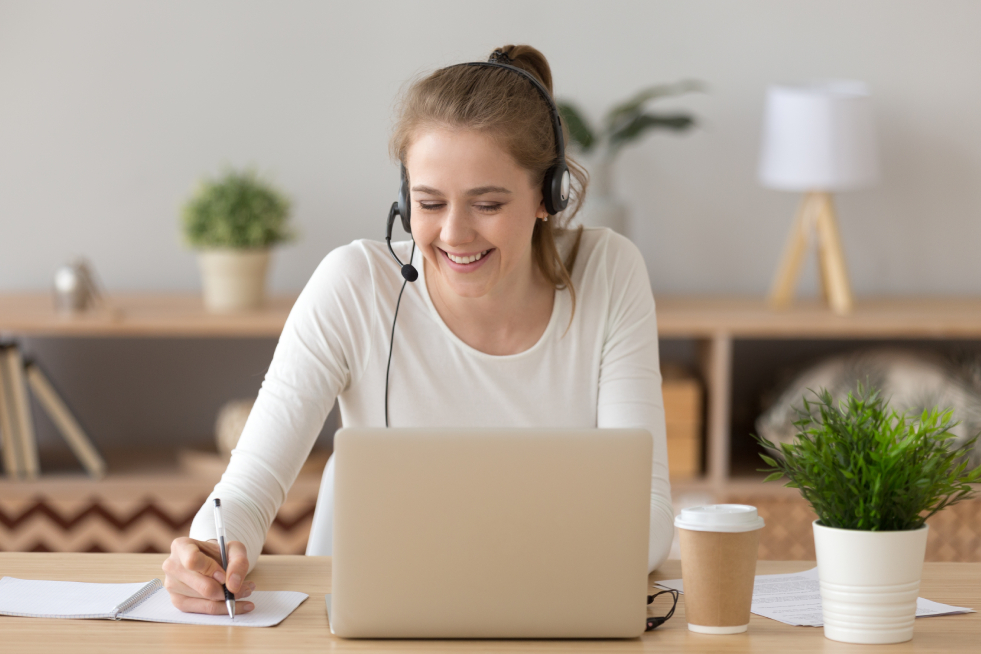 Woman attending an online class