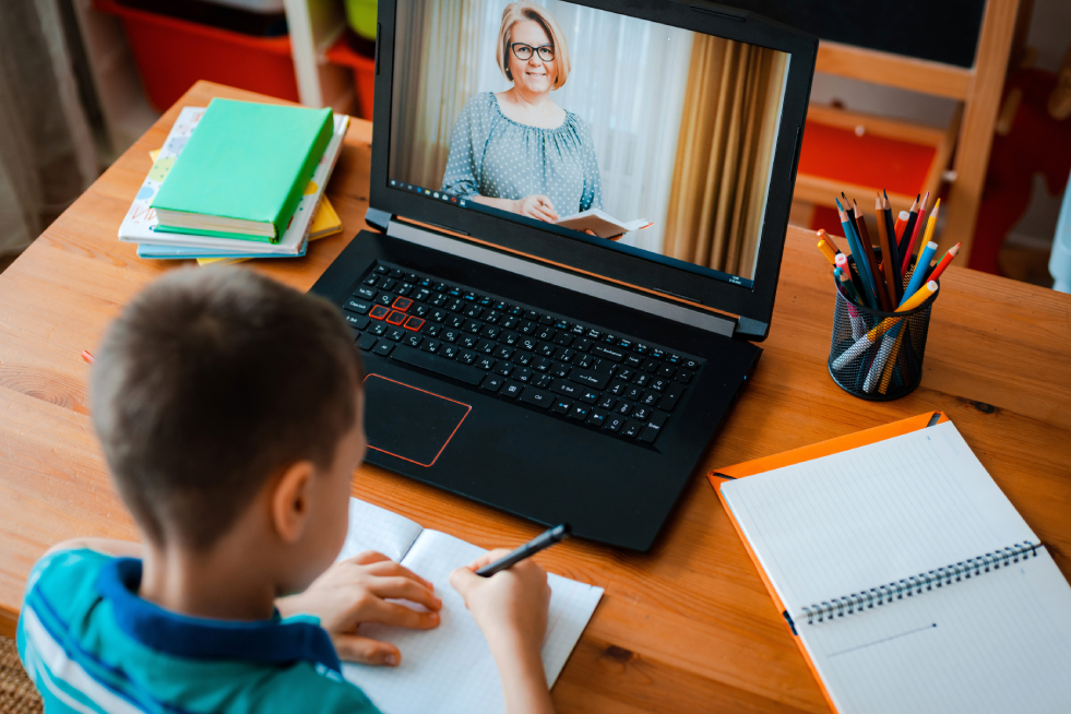 Child attending an online class