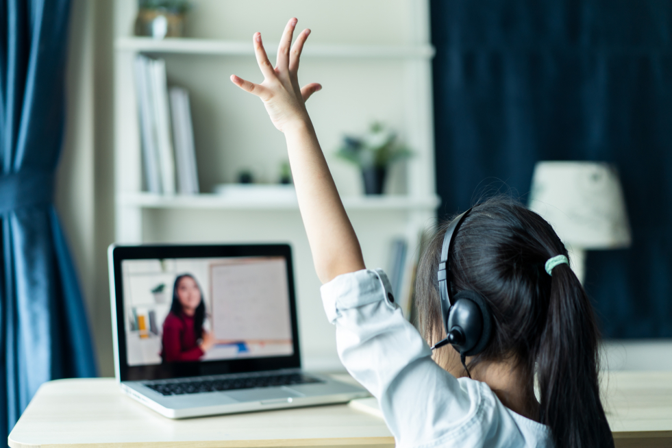 Child attending an online class