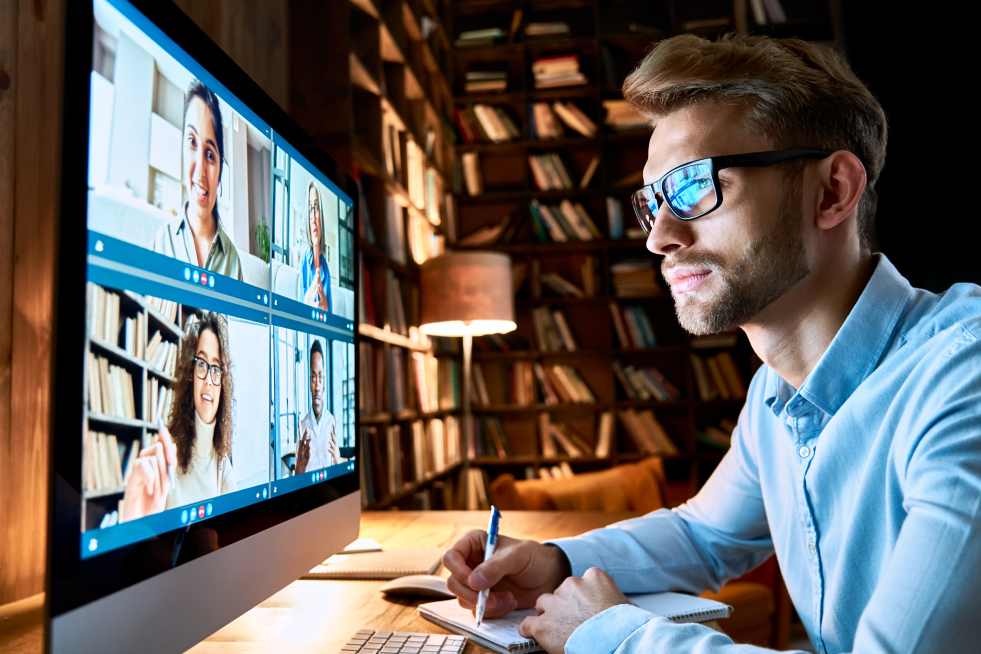 Teacher giving an online session to his students